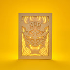 Japanese Oni demon mask with horns flames and ornaments