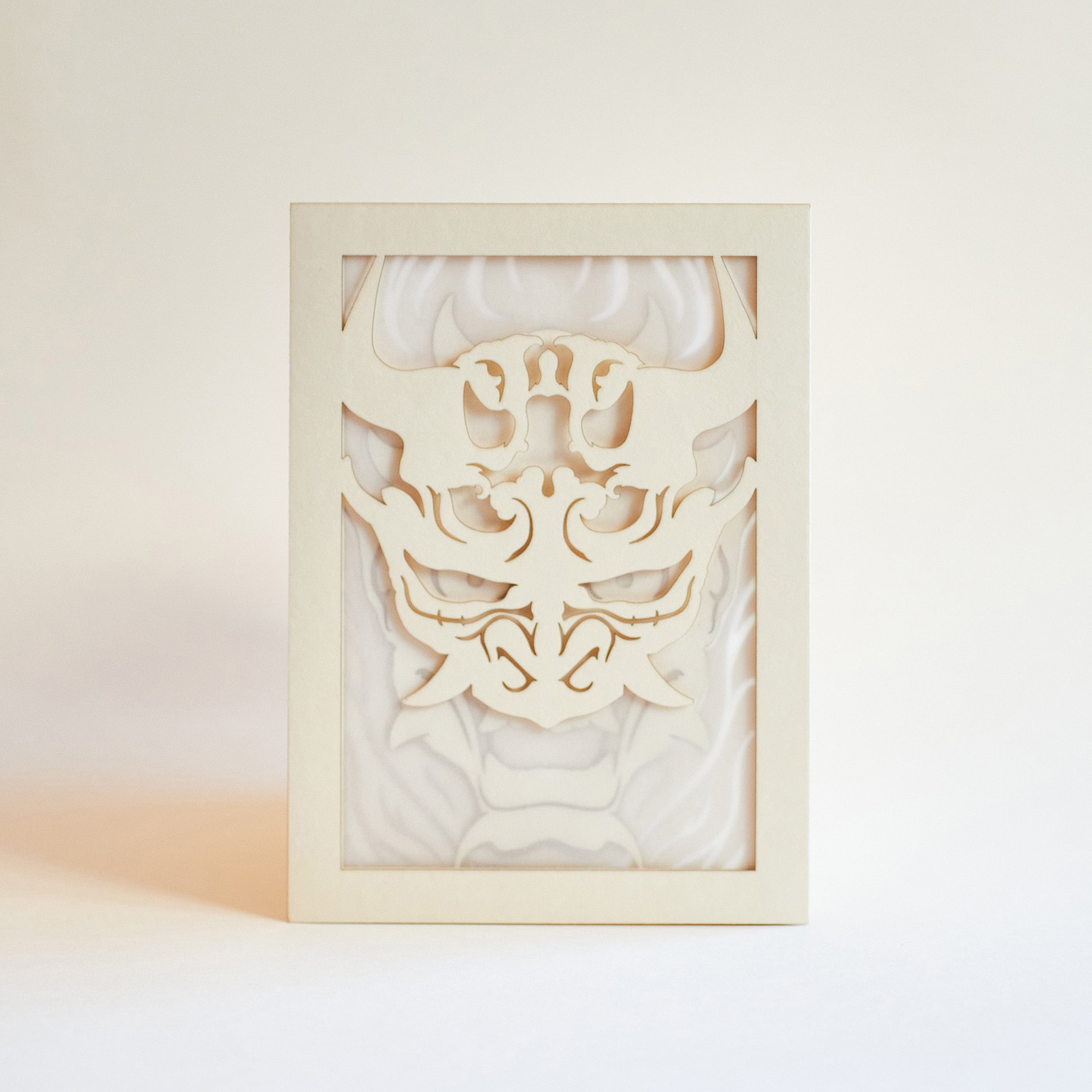 Japanese Oni demon mask with horns flames and ornaments