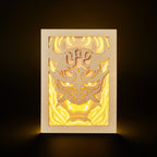 Japanese Oni demon mask with horns flames and ornaments