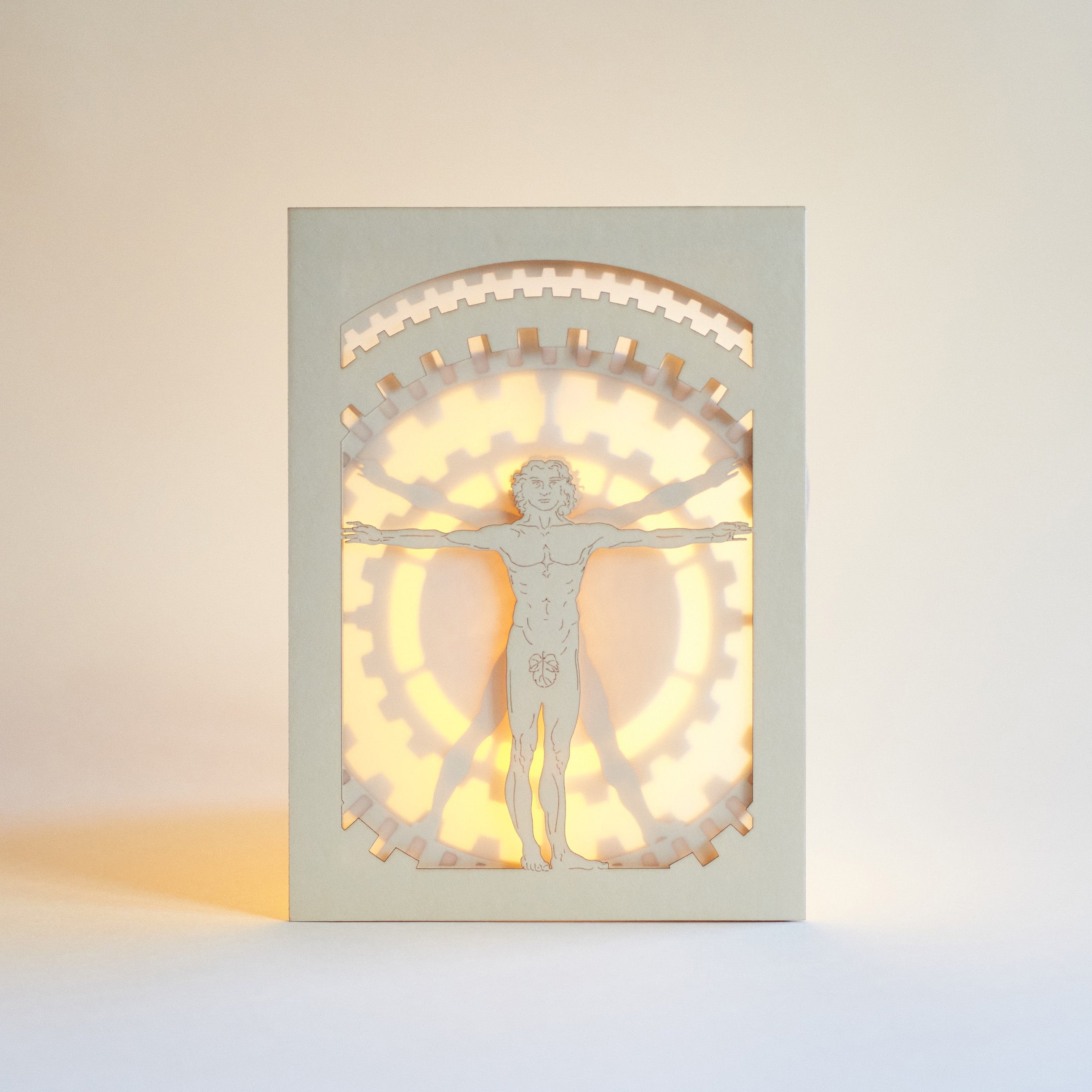 Leonardo da Vincci's Vitruvian Man with mechanical gears