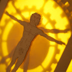 Leonardo da Vincci's Vitruvian Man with mechanical gears