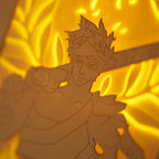 Zagreus from Hades game with sword standing in front of olive branches and flames