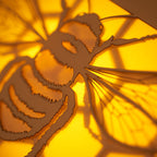 Realistic bee with delicate wings and honeycomb background