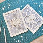 Realistic bee with delicate wings and honeycomb background