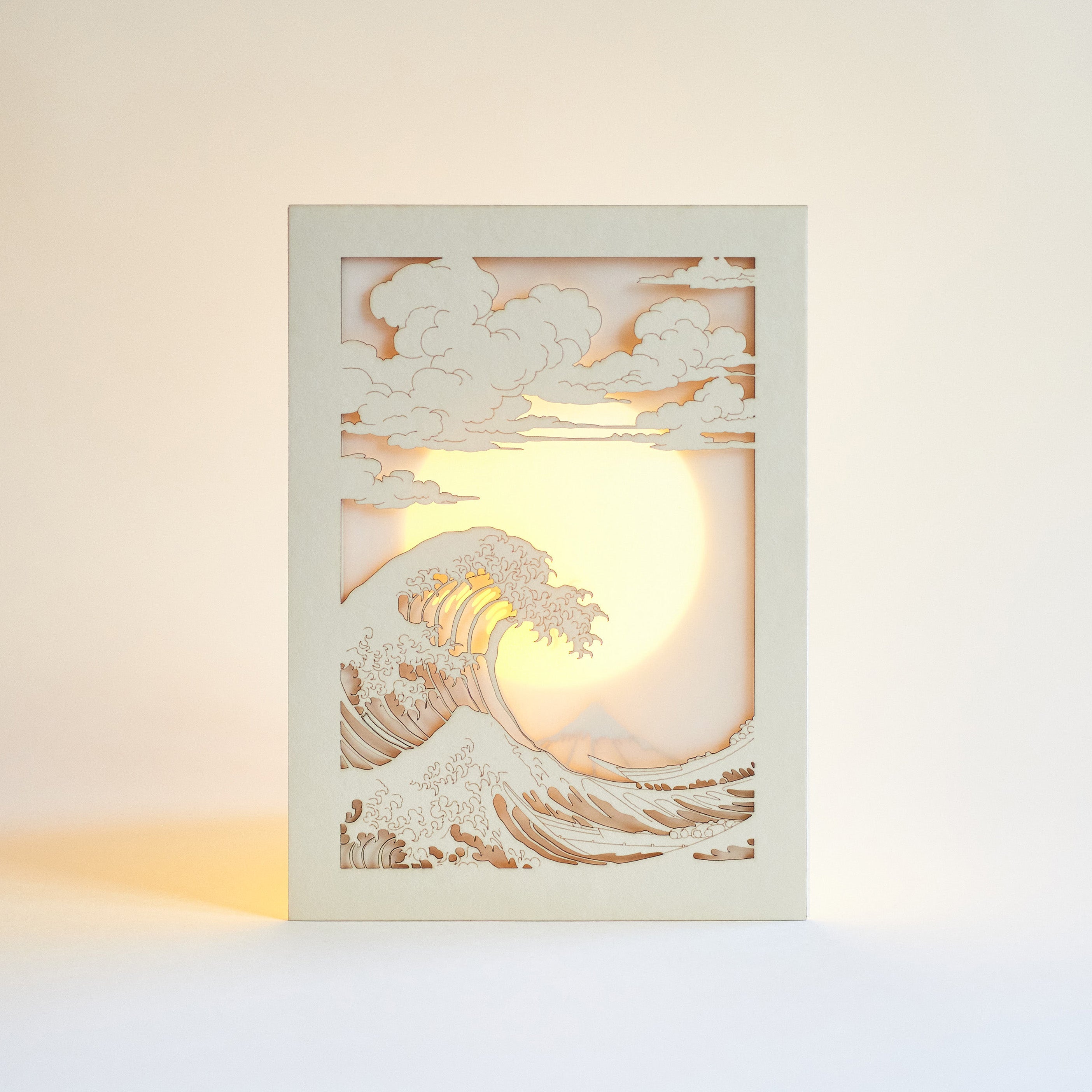 Hokusai Mount Fuji with ocean waves and bright sun