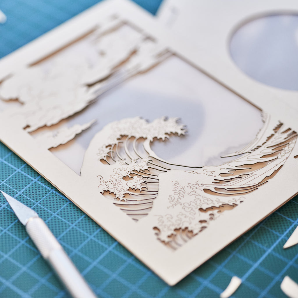 Hokusai Mount Fuji with ocean waves and bright sun