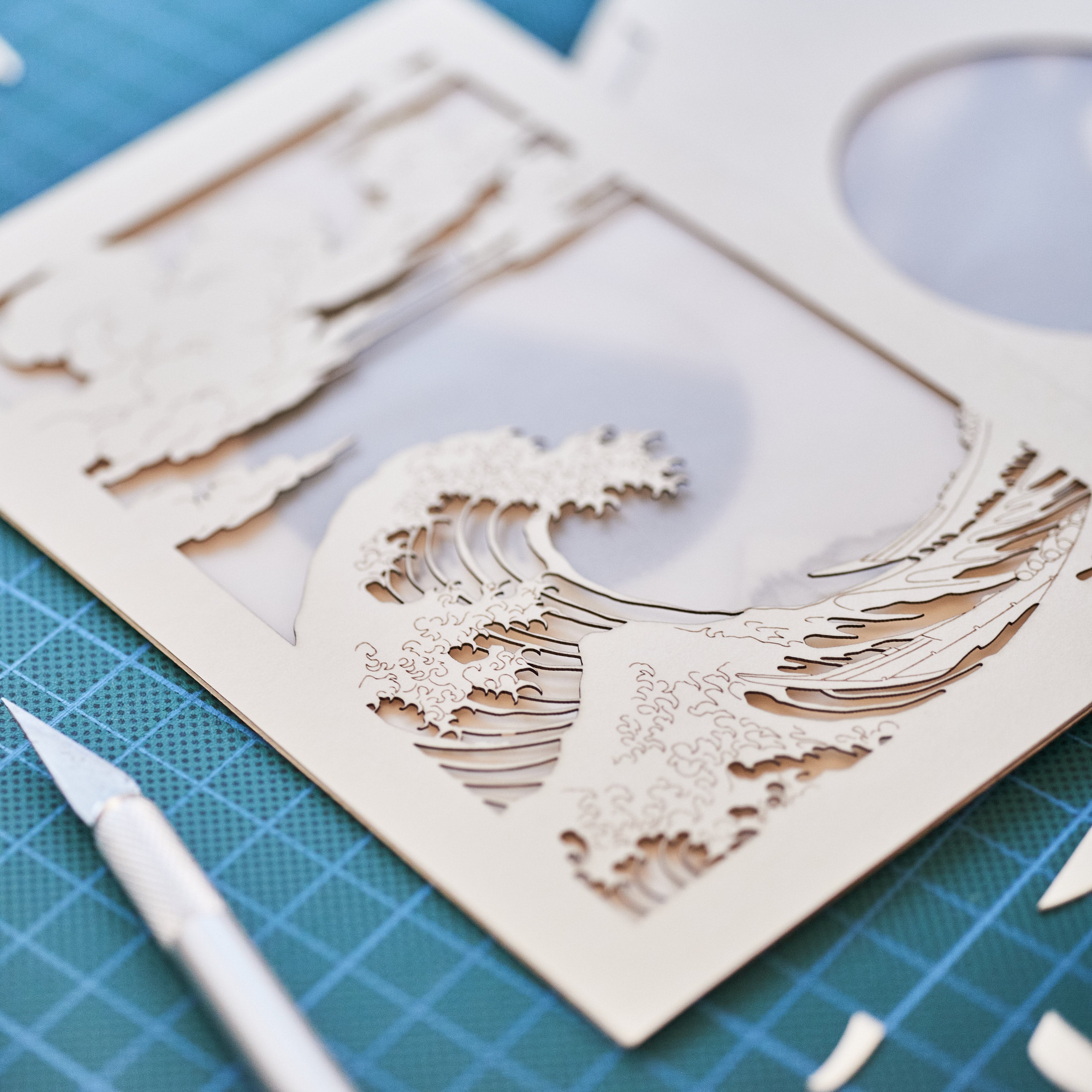 Hokusai Mount Fuji with ocean waves and bright sun