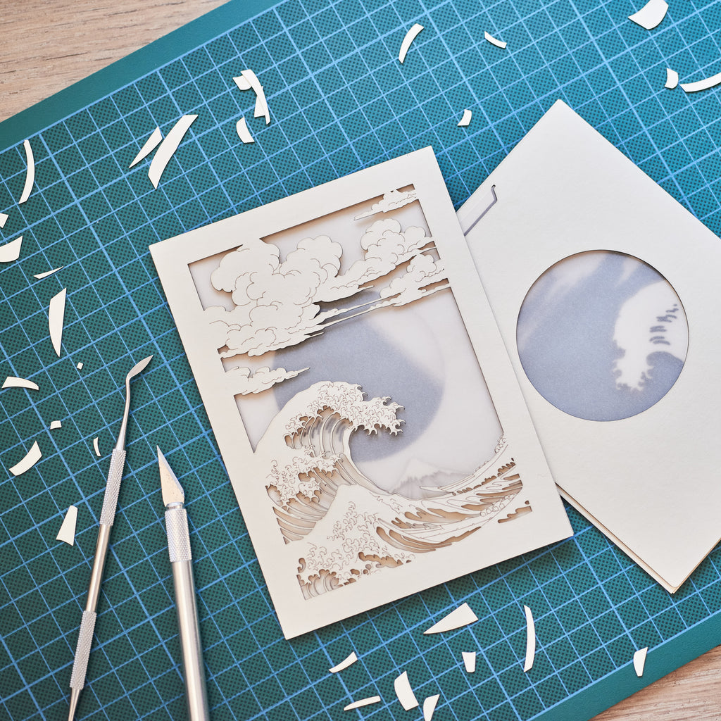 Hokusai Mount Fuji with ocean waves and bright sun