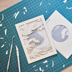 Hokusai Mount Fuji with ocean waves and bright sun