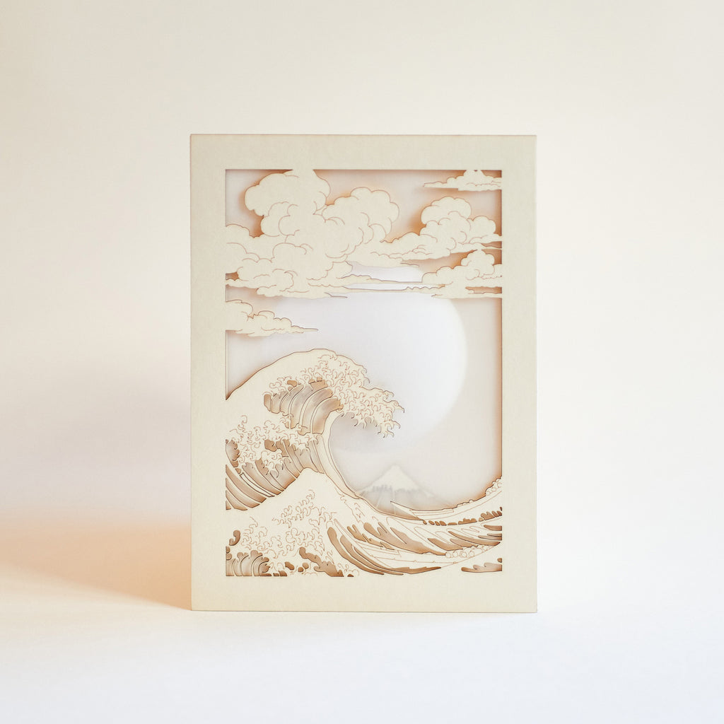 Hokusai Mount Fuji with ocean waves and bright sun