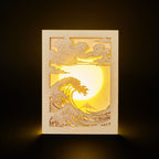 Hokusai Mount Fuji with ocean waves and bright sun