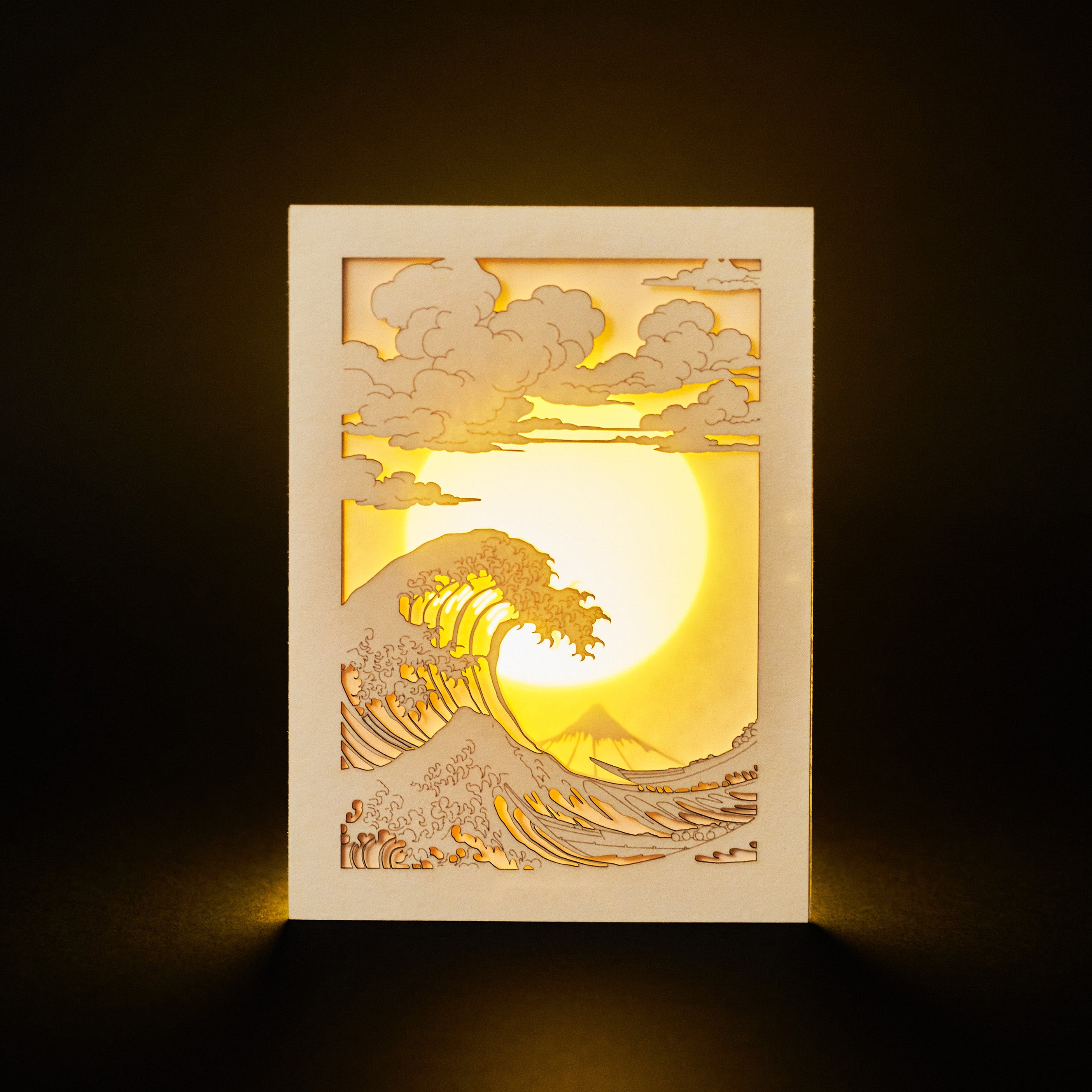 Hokusai Mount Fuji with ocean waves and bright sun