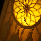 Dreamcatcher with beads feathers and intricate woven pattern