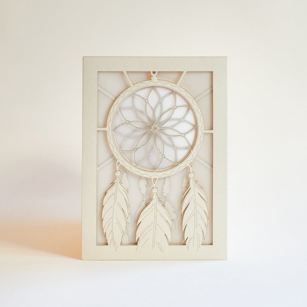 Dreamcatcher with beads feathers and intricate woven pattern