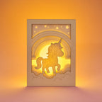 Chubby unicorn dancing under rainbow in clouds with stars