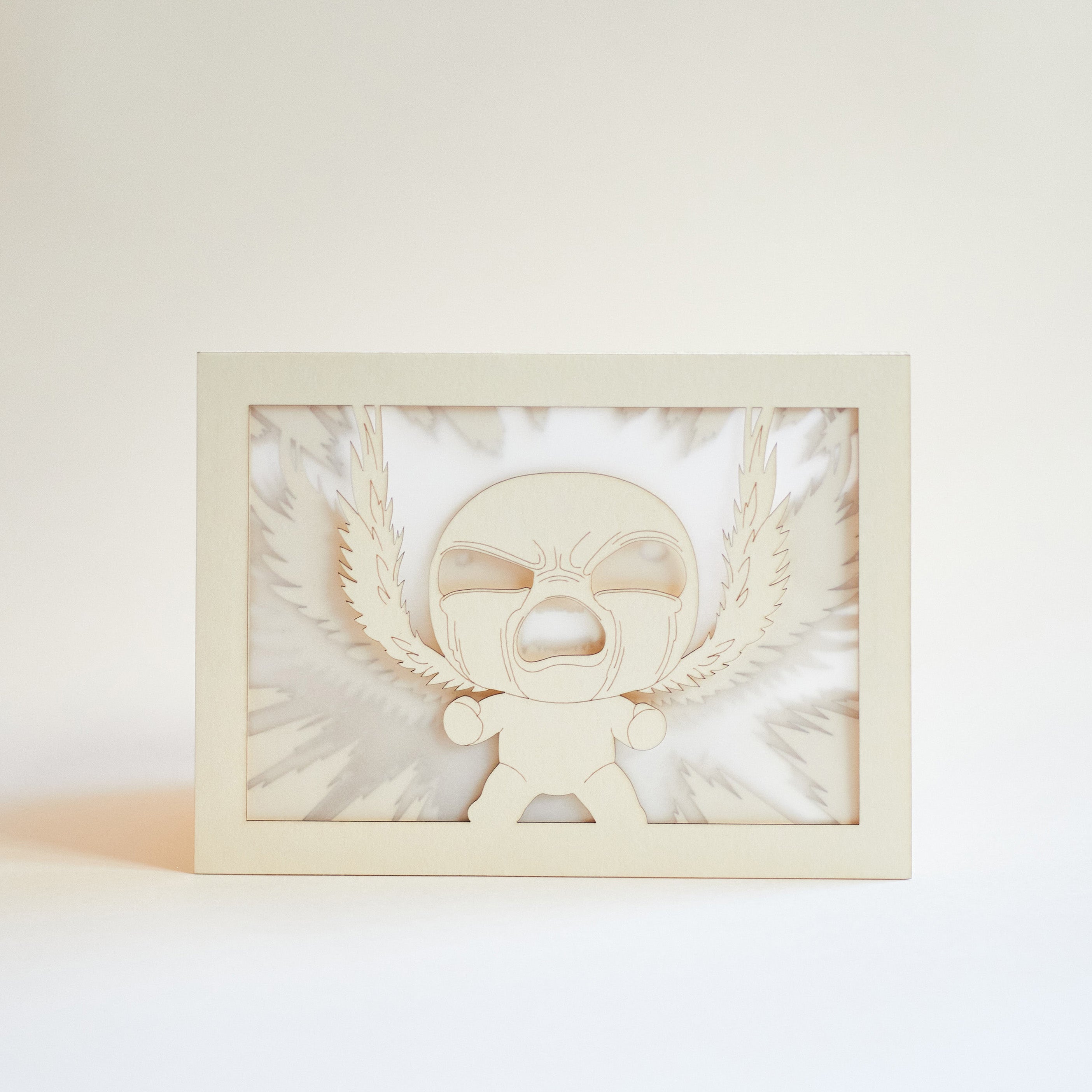 Isaac from Binding of Isaac game with power rays and layered wings