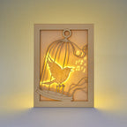 Bird escaping golden cage through song with broken bars