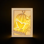 Bird escaping golden cage through song with broken bars