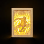 Spider-Man swinging on web with logo and intricate web design