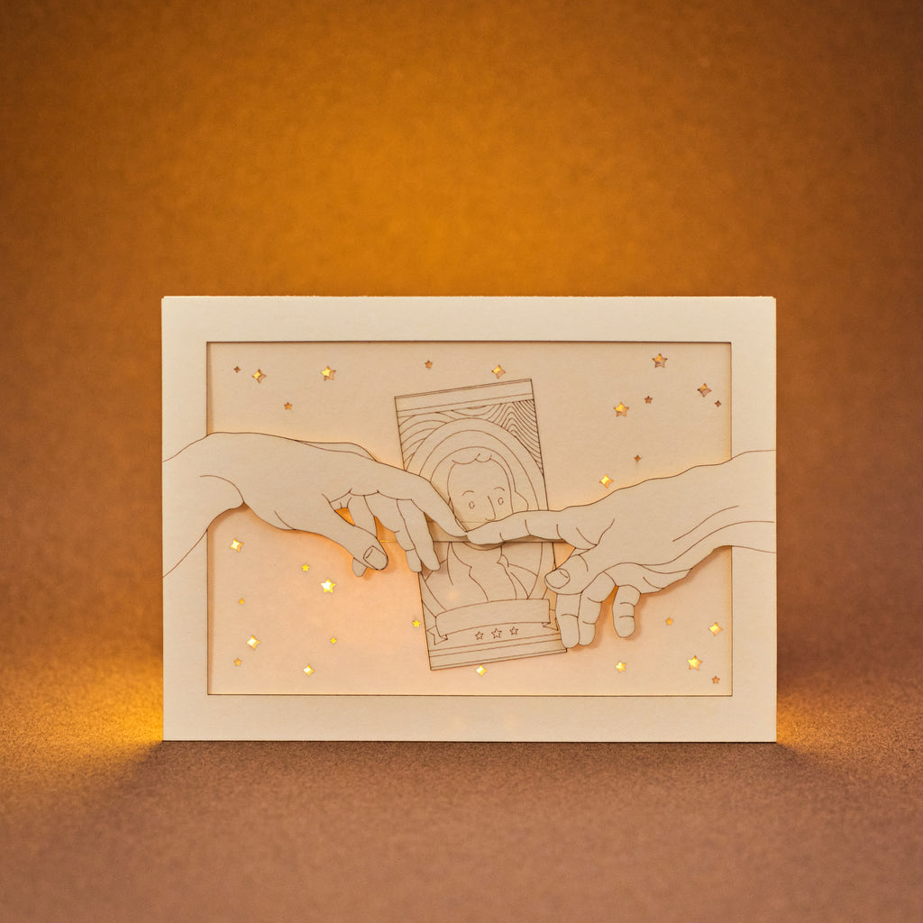 Michelangelo Creation of Adam touching hands with gift compartment