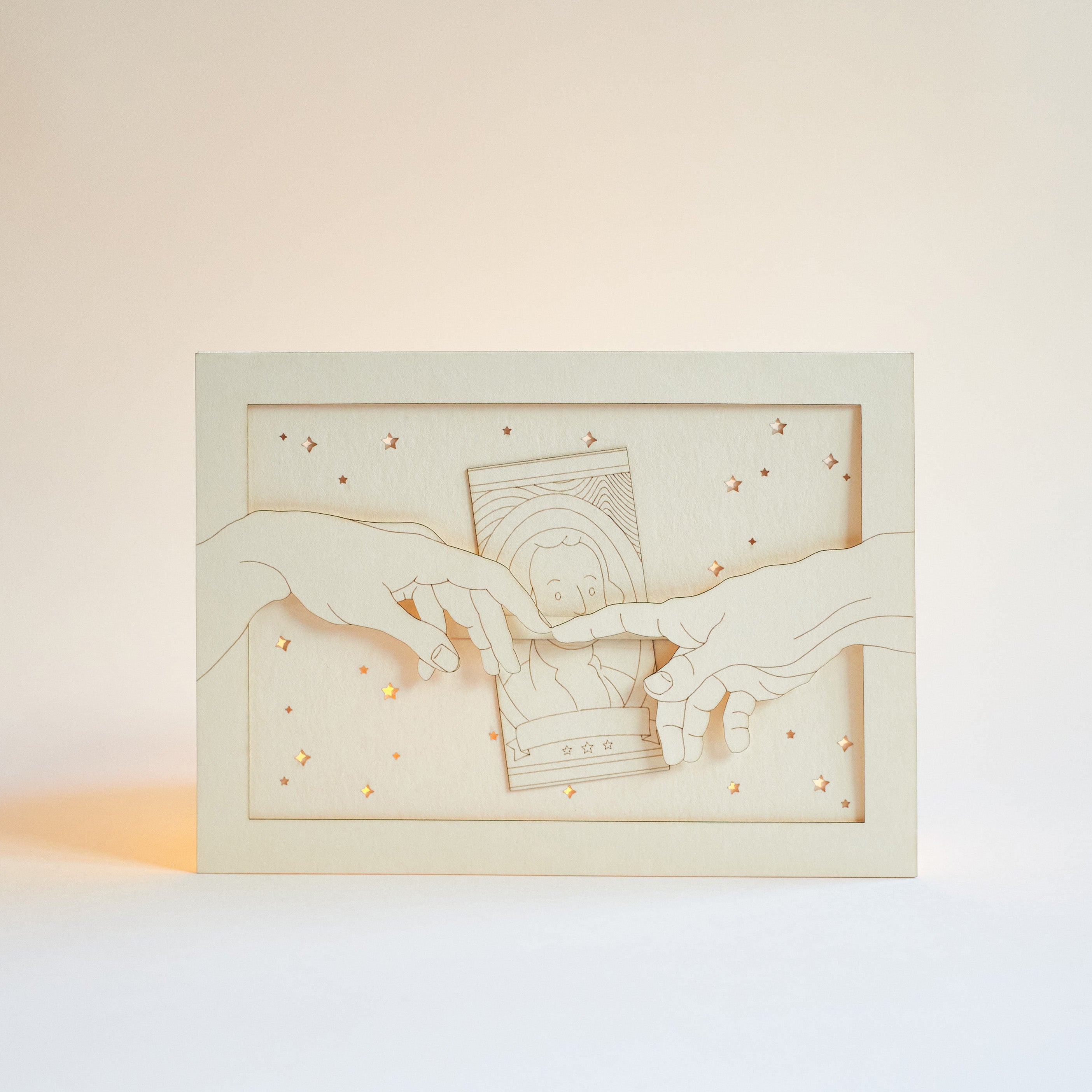 Michelangelo Creation of Adam touching hands with gift compartment