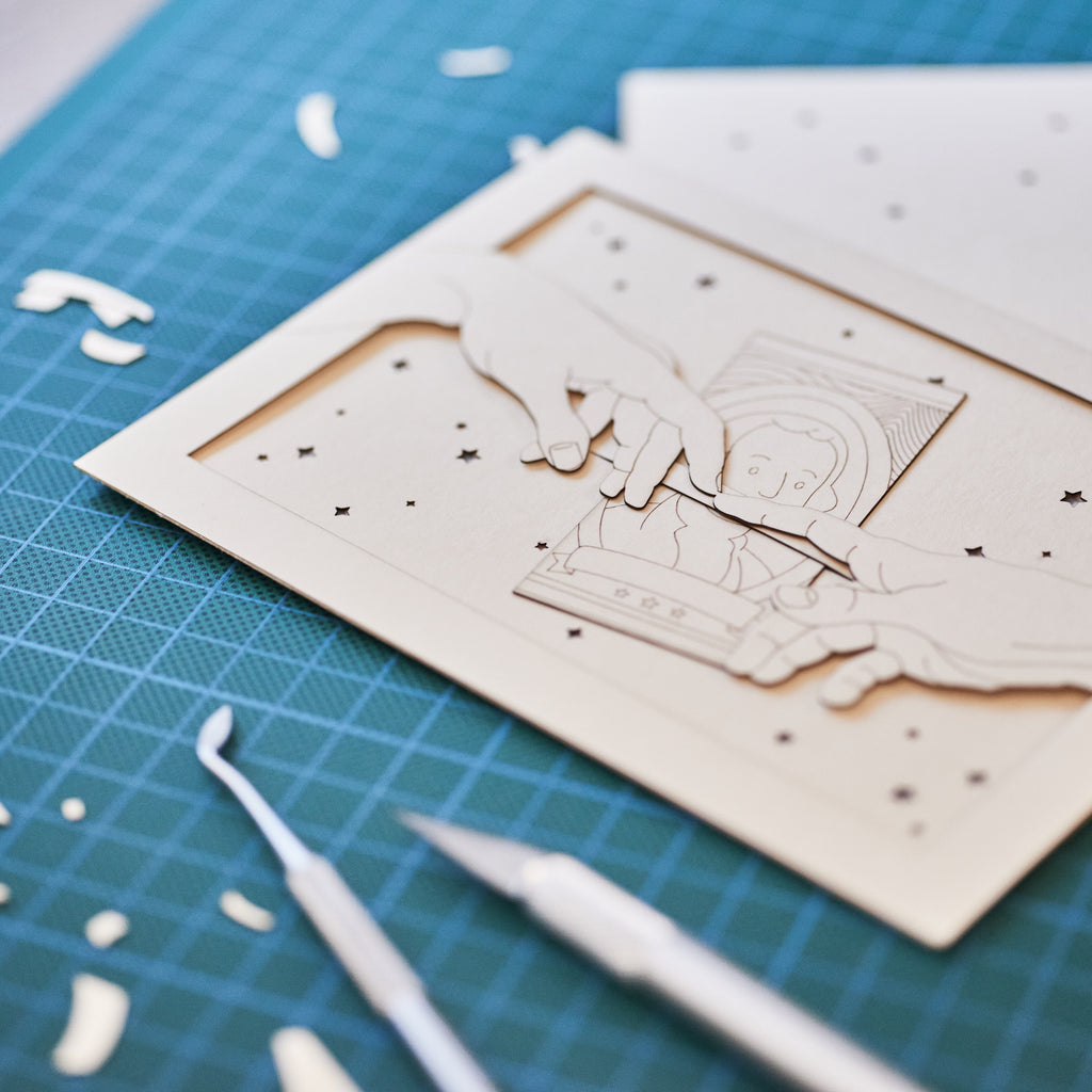 Michelangelo Creation of Adam touching hands with gift compartment