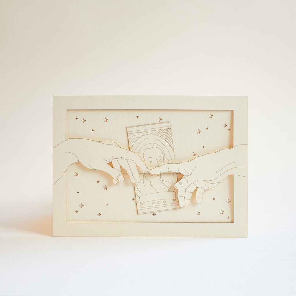 Michelangelo Creation of Adam touching hands with gift compartment