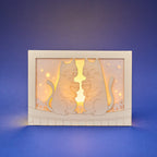 Two cats drinking wine on rooftop under moon with city view