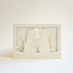 Two cats drinking wine on rooftop under moon with city view