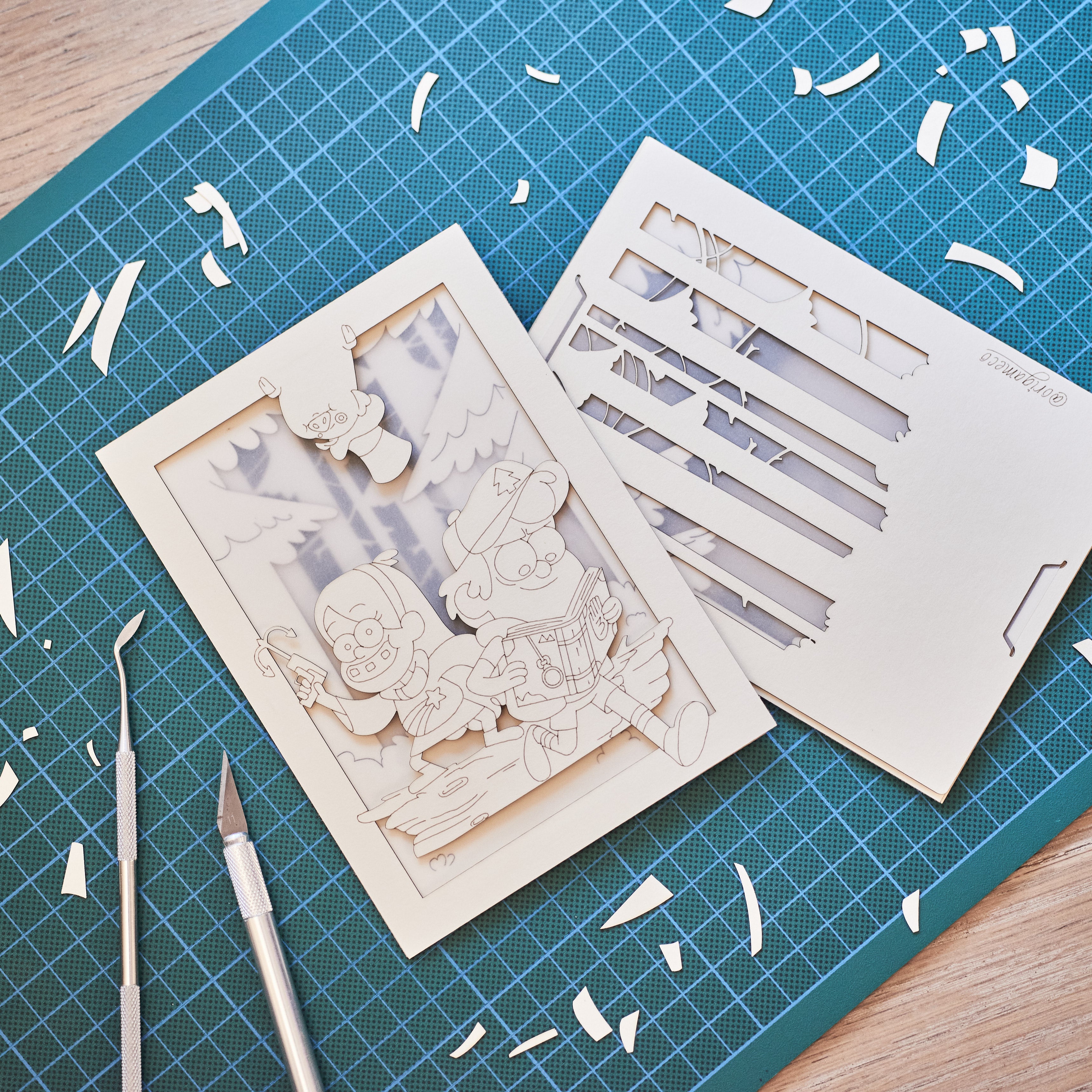 Mabel and Dipper Pines running through Gravity Falls forest with Waddles