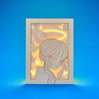 Minimalist anime girl with bun hairstyle halo and butterflies