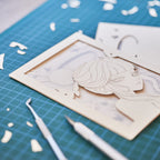 Minimalist anime girl with bun hairstyle halo and butterflies