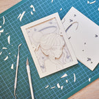 Minimalist anime girl with bun hairstyle halo and butterflies