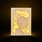 Minimalist anime girl with bun hairstyle halo and butterflies