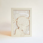 Minimalist anime girl with bun hairstyle halo and butterflies