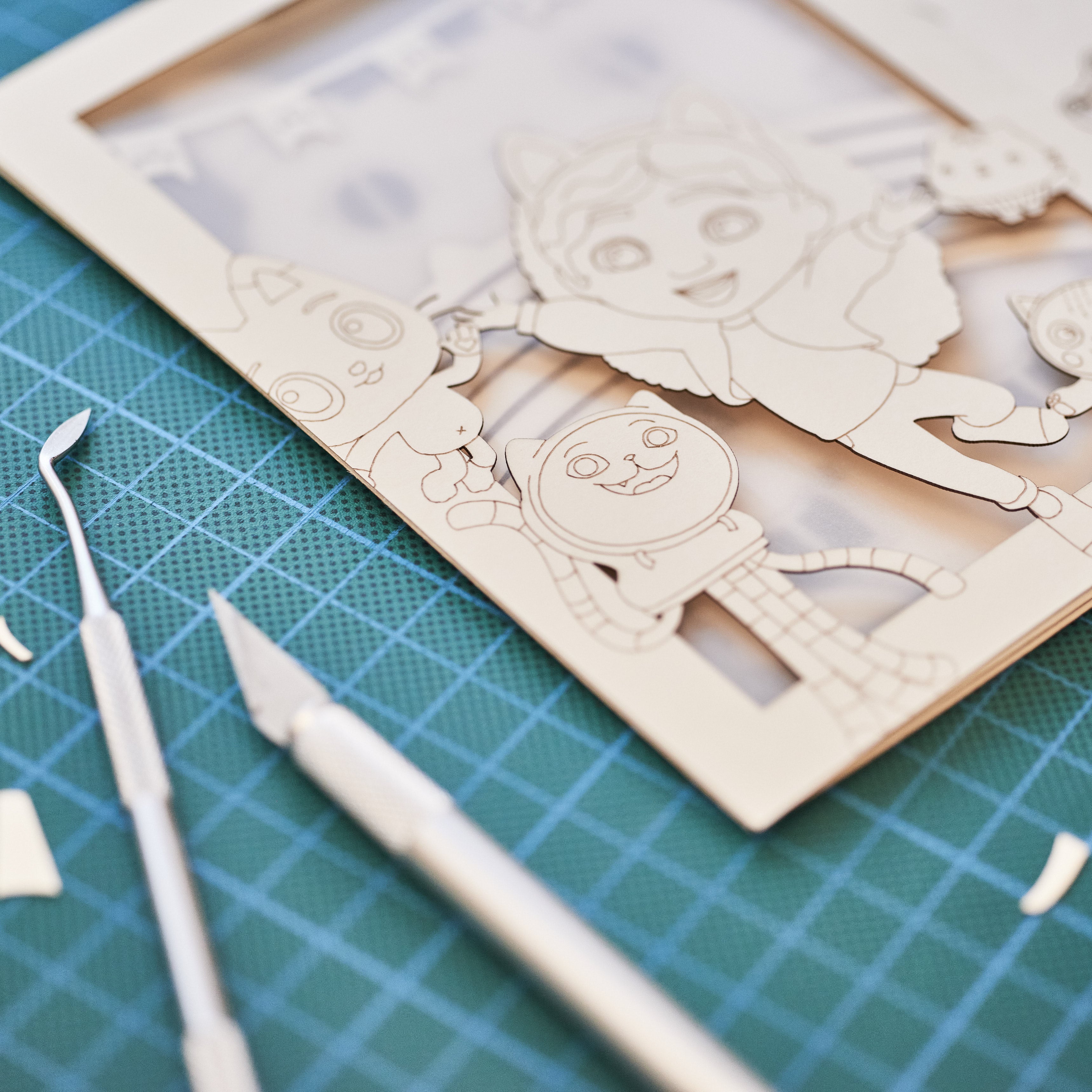 Gabby's Dollhouse characters DJ Catnip, Pandy Paws, Pillow Cat and Cakey