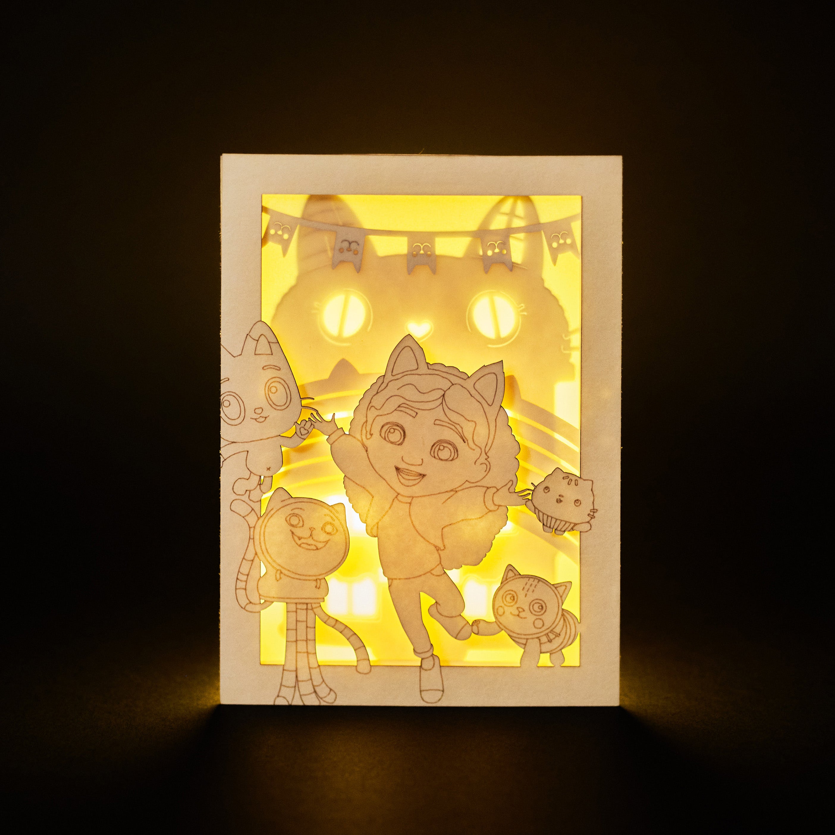 Gabby's Dollhouse characters DJ Catnip, Pandy Paws, Pillow Cat and Cakey