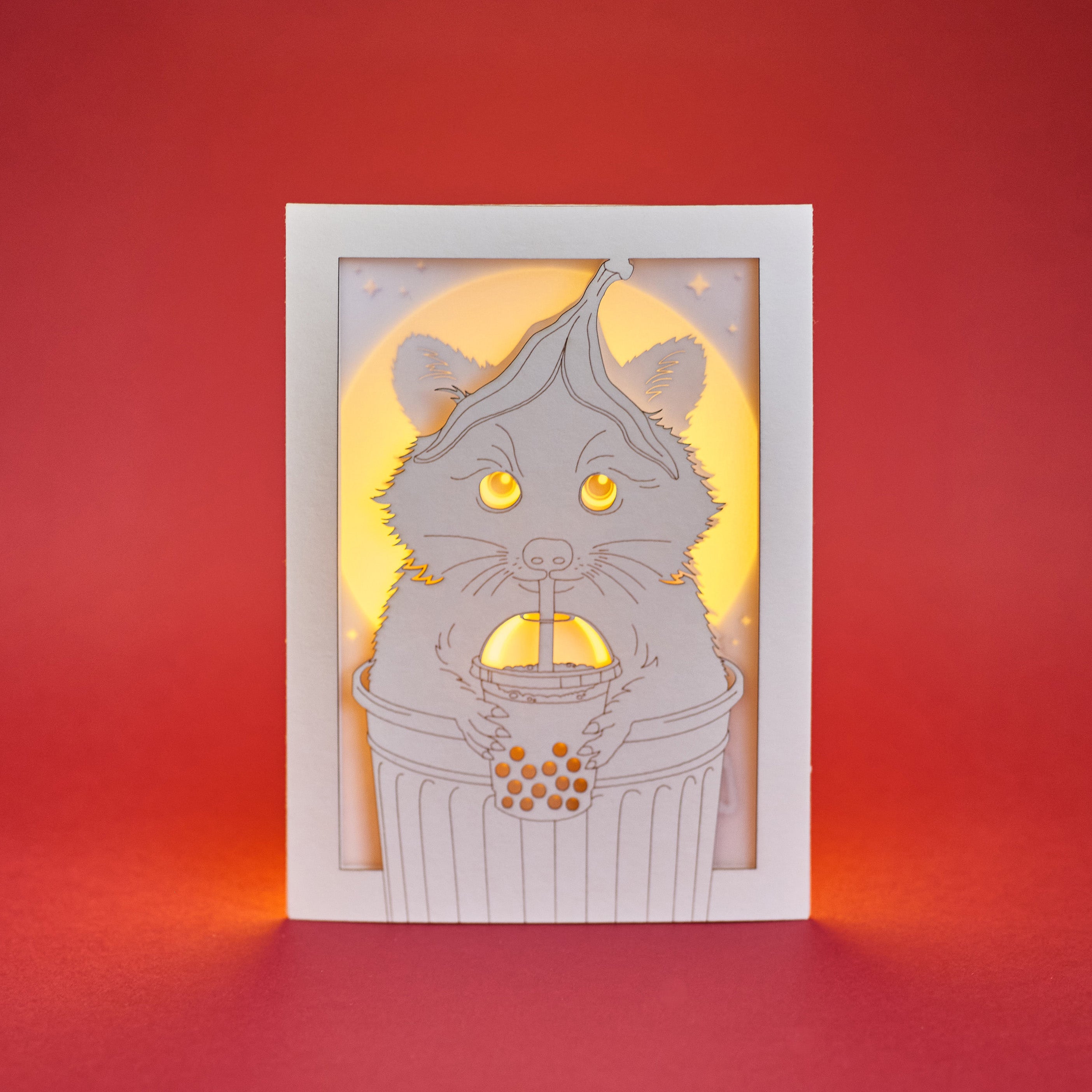 Funny Raccoon Card: Trash Panda with Bubble Tea and Banana Peel