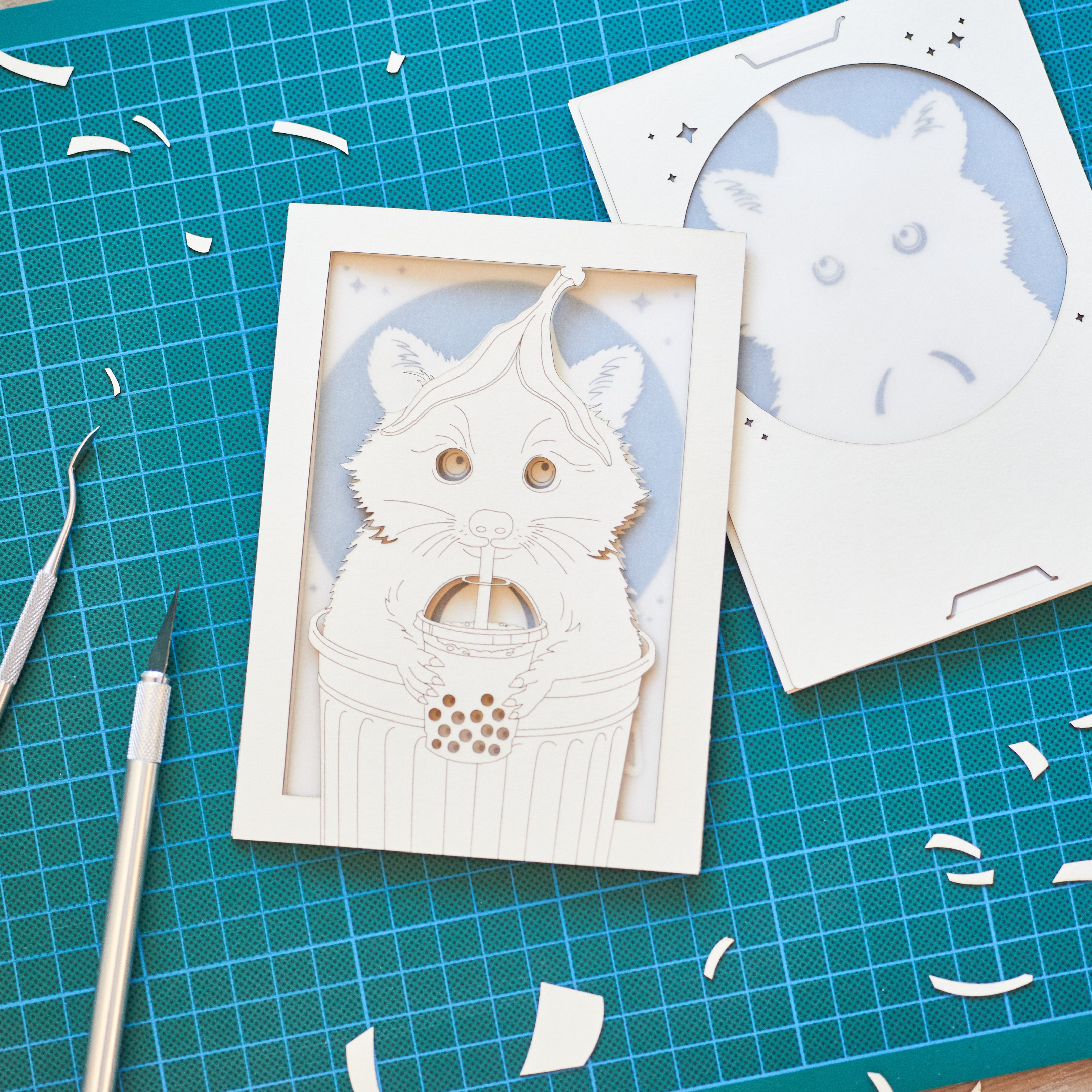 Funny Raccoon Card: Trash Panda with Bubble Tea and Banana Peel