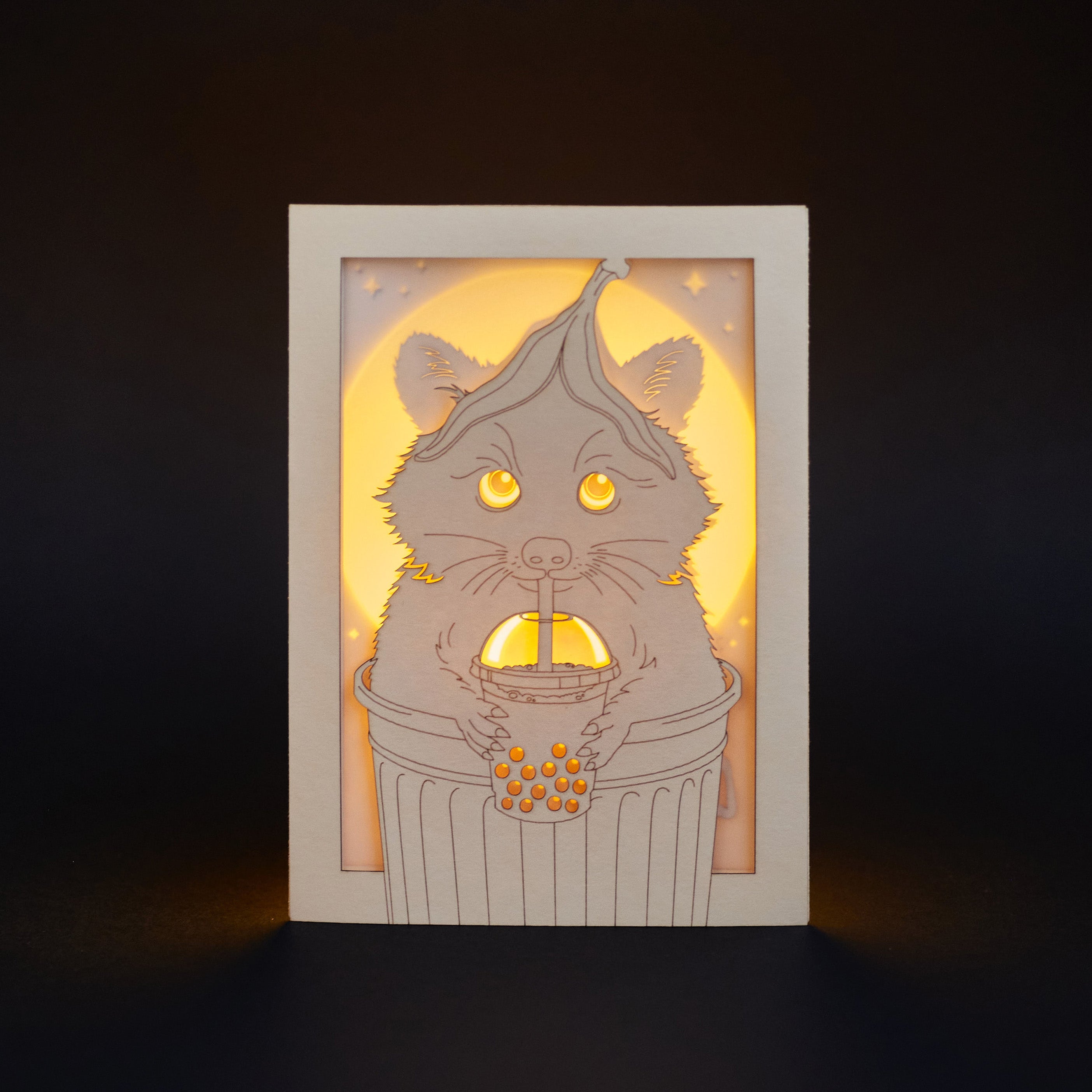 Funny Raccoon Card: Trash Panda with Bubble Tea and Banana Peel