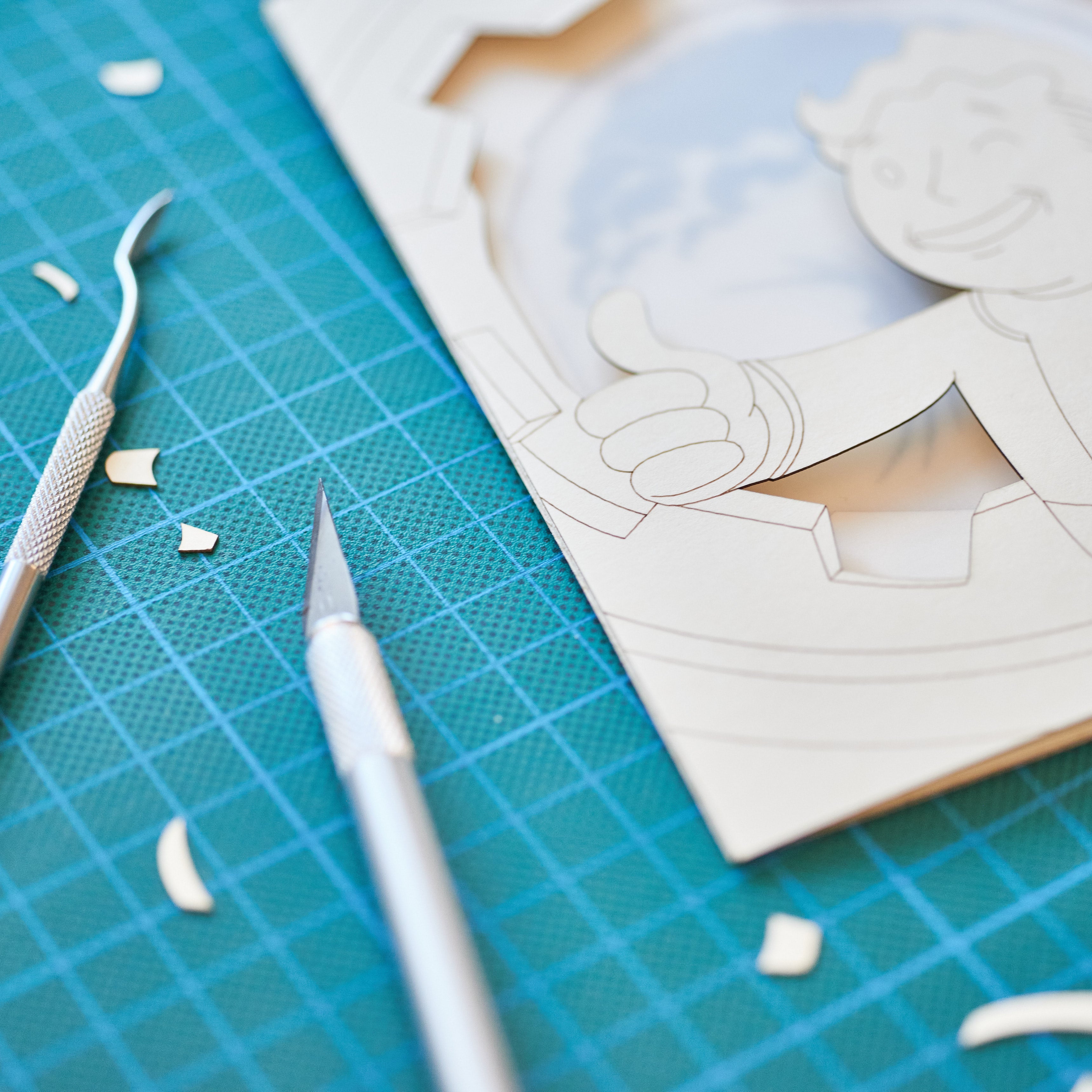 Fallout Vault Boy Card: Thumbs Up and Nuclear Explosion