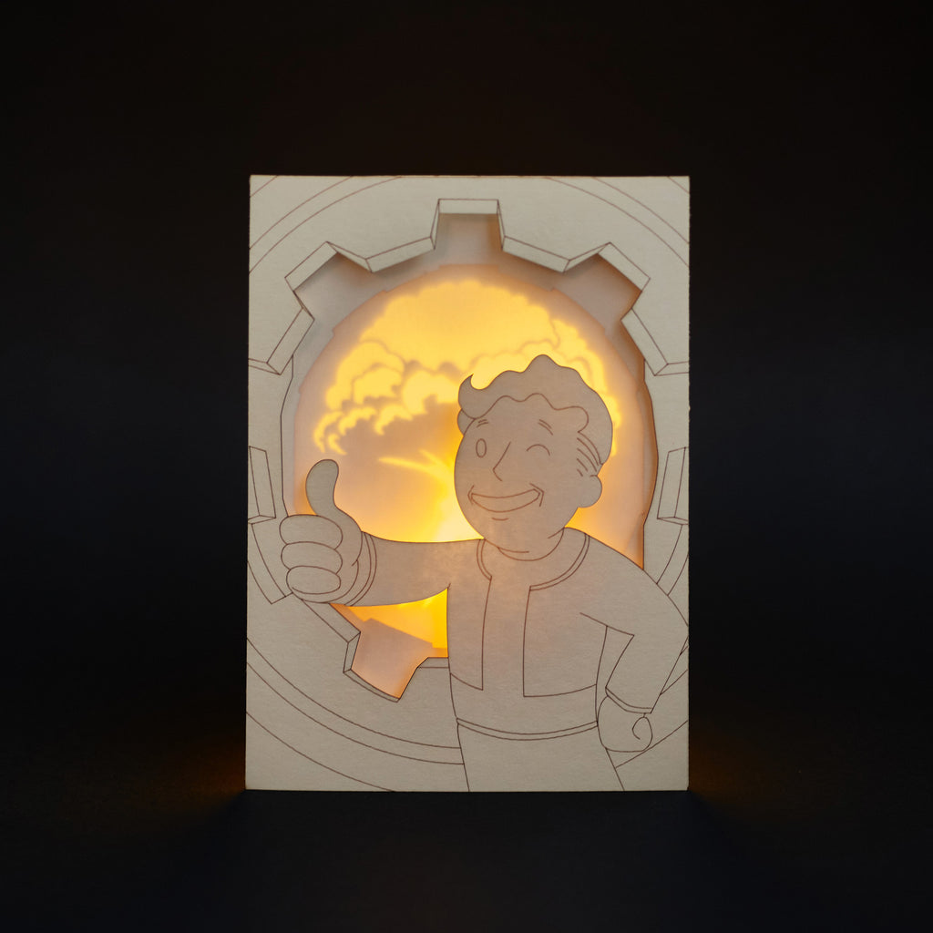 Fallout Vault Boy Card: Thumbs Up and Nuclear Explosion