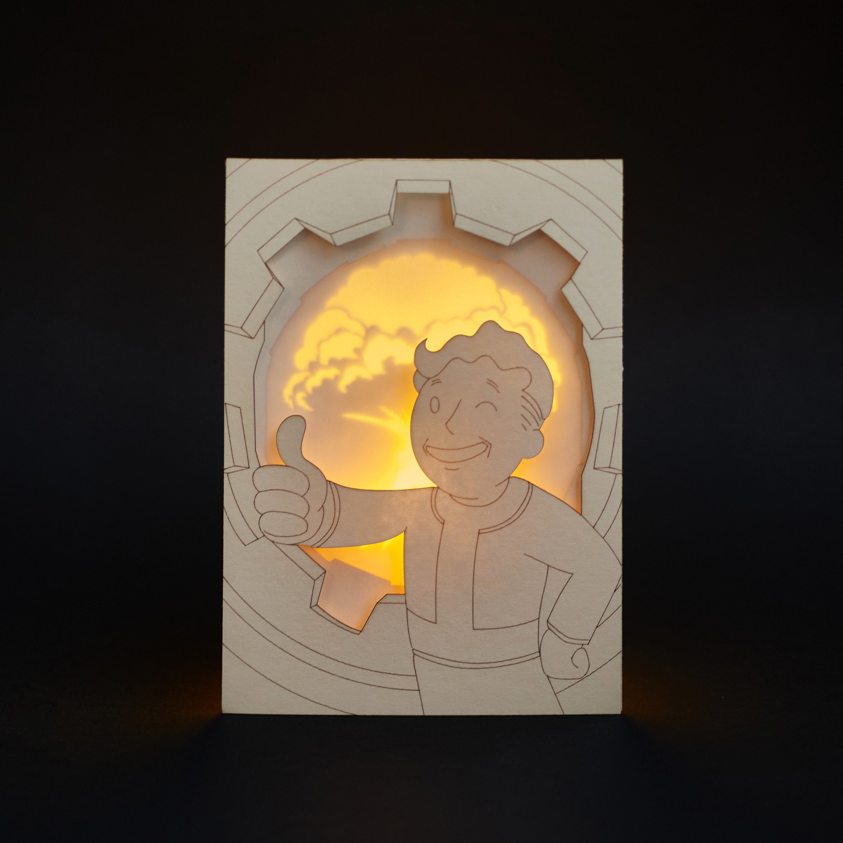 Fallout Vault Boy Card: Thumbs Up and Nuclear Explosion