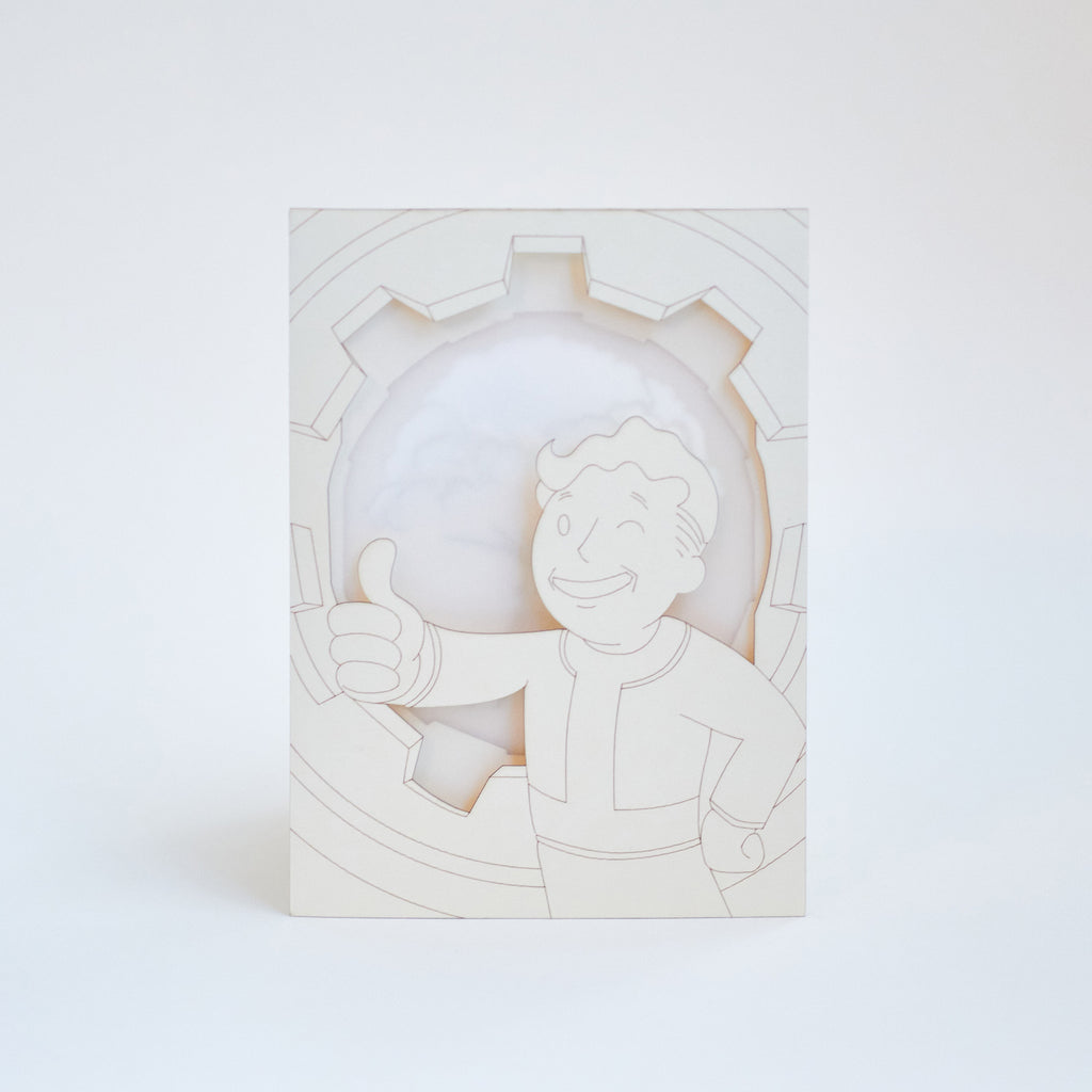 Fallout Vault Boy Card: Thumbs Up and Nuclear Explosion