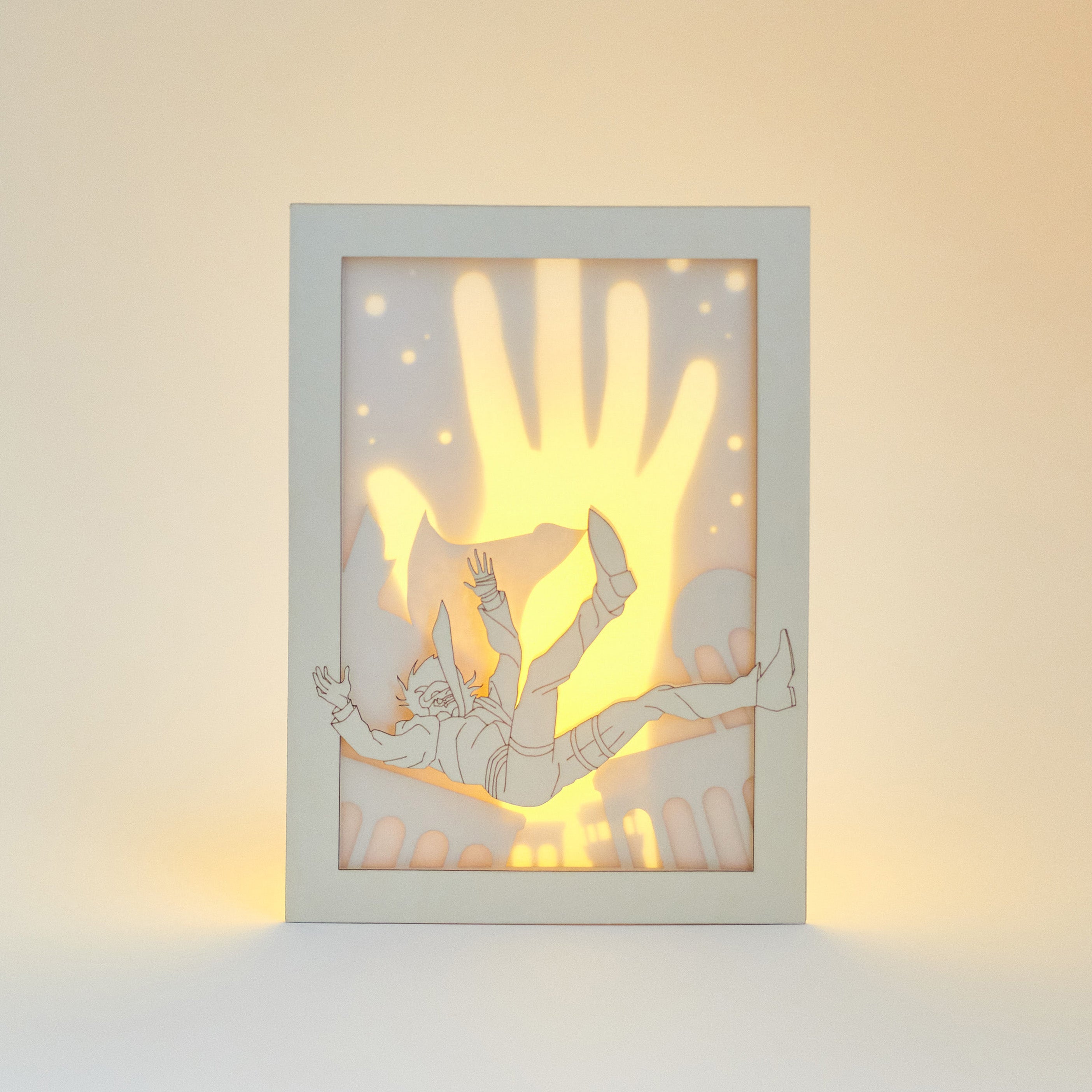 Neon White Card: Mr. White Falling over City Buildings Background