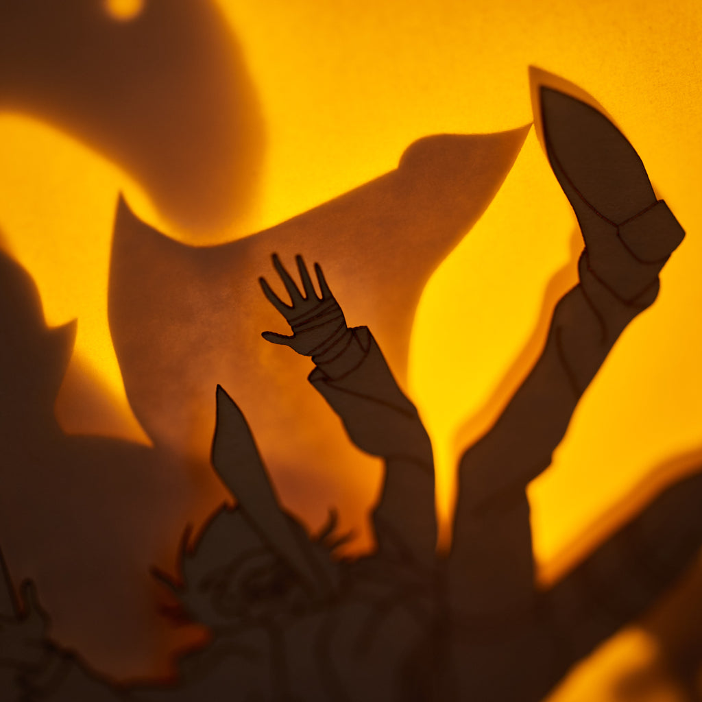 Neon White Card: Mr. White Falling over City Buildings Background