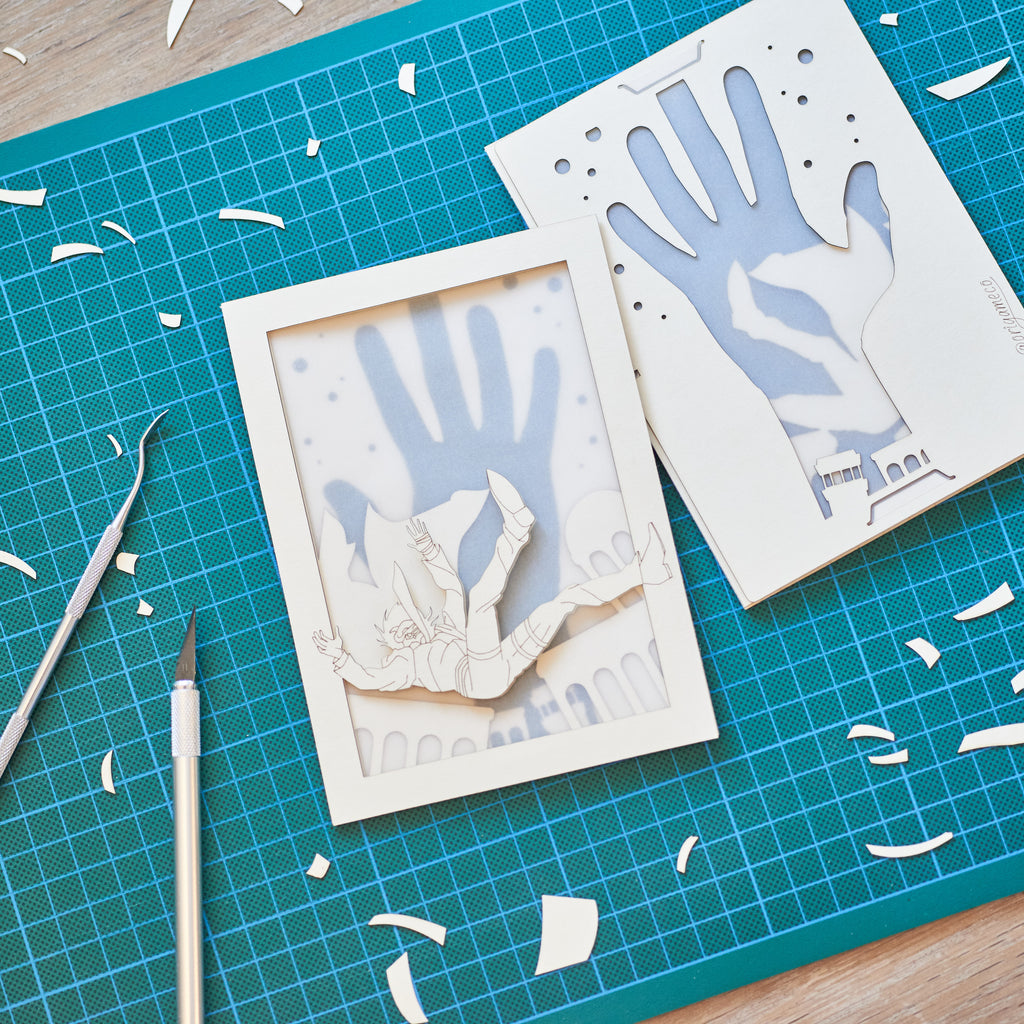 Neon White Card: Mr. White Falling over City Buildings Background