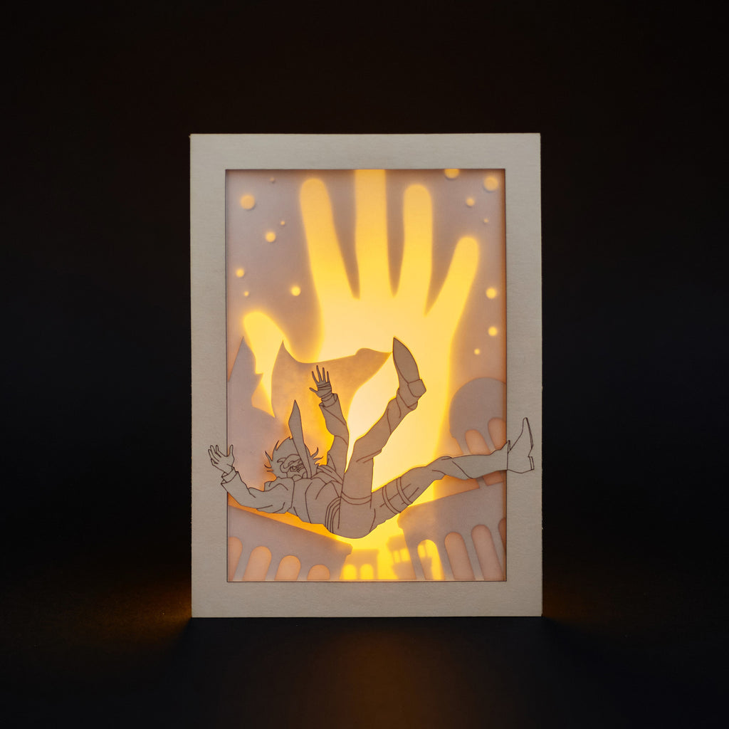 Neon White Card: Mr. White Falling over City Buildings Background