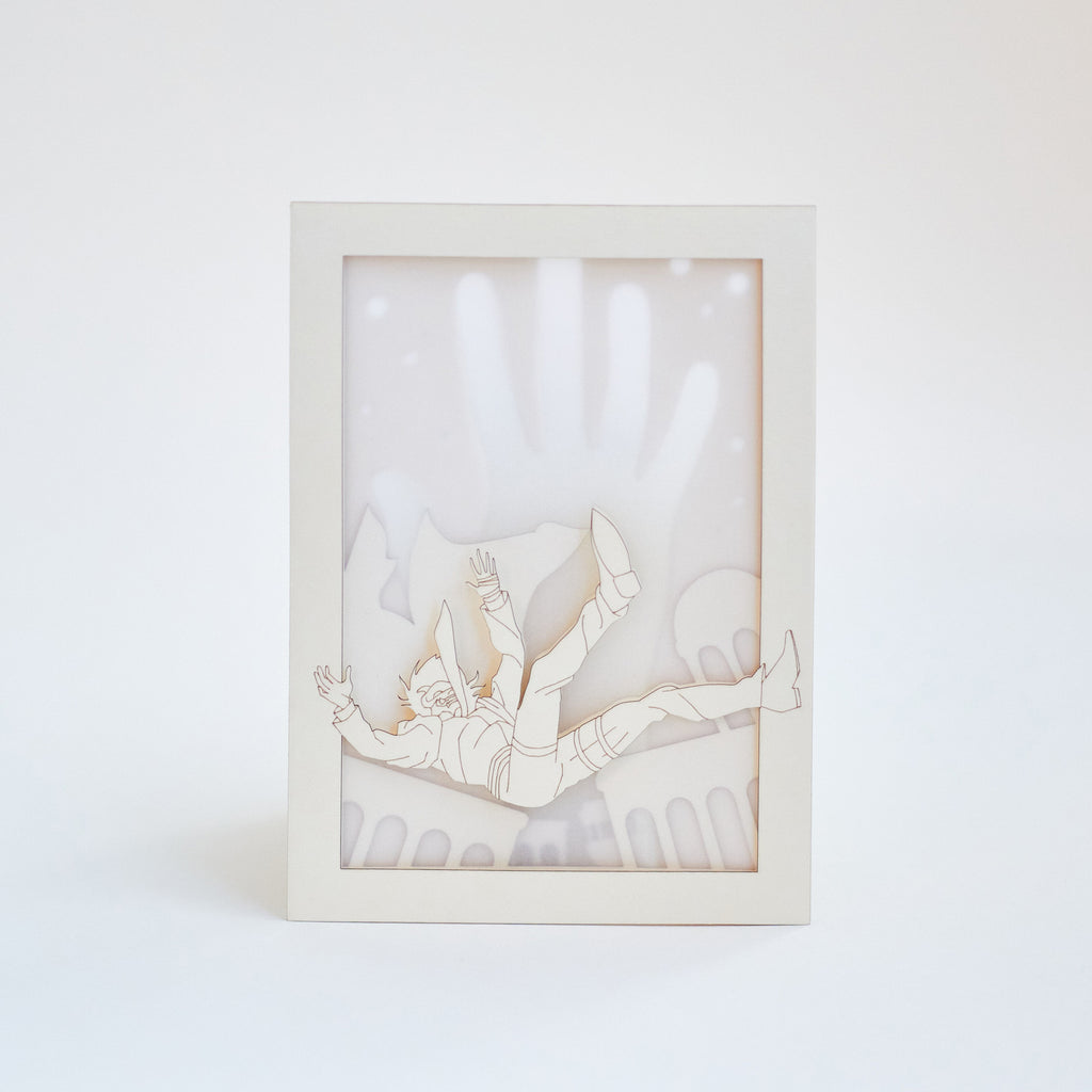 Neon White Card: Mr. White Falling over City Buildings Background