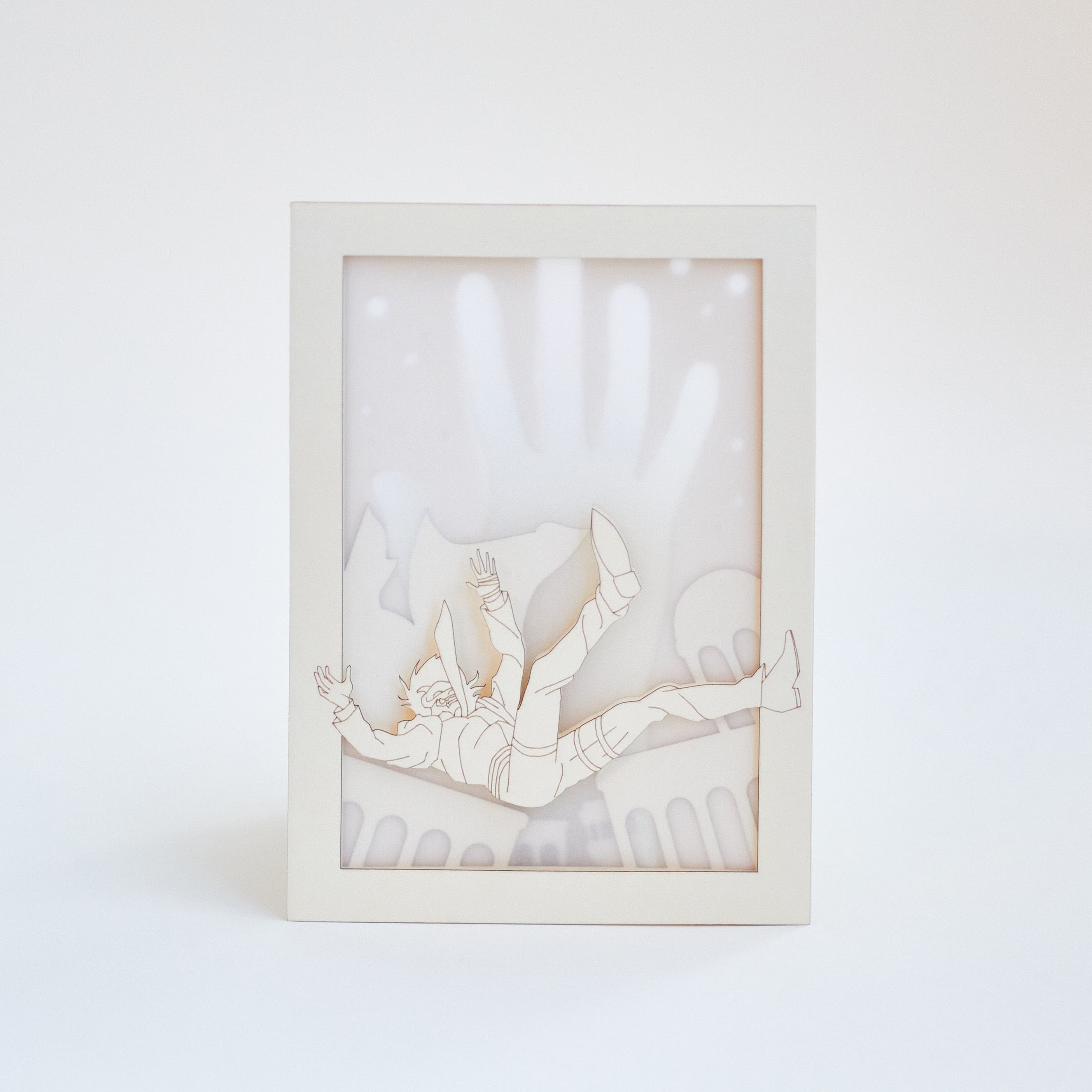 Neon White Card: Mr. White Falling over City Buildings Background